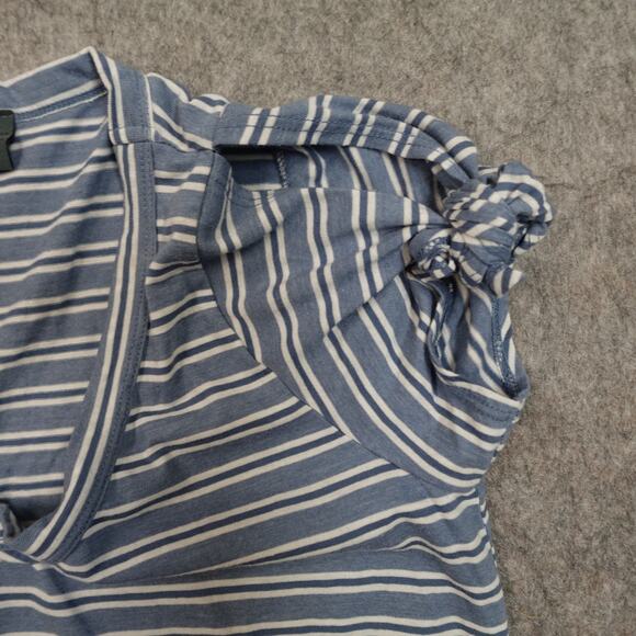 Left of Center Top Womens Extra Small Split Knotted Sleeve V-Neck Striped Blue - Picture 5 of 10